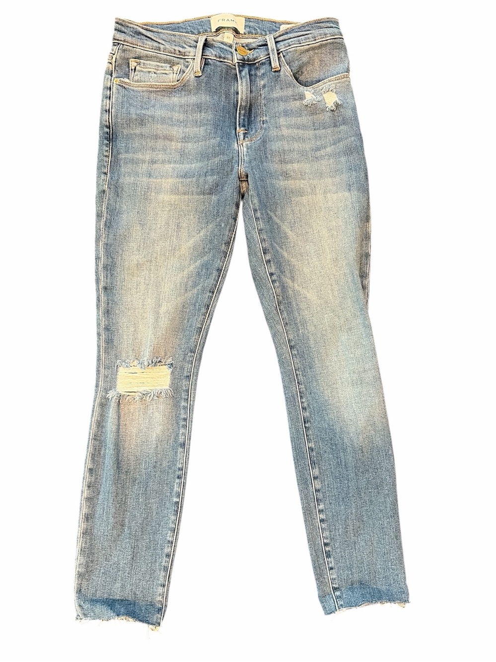 Frame Denim Light Blue Distressed Skinny Jeans
